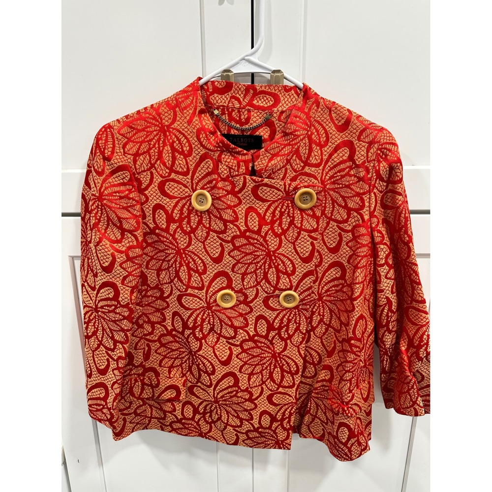 Talbots Collection Women's 8 Orange Floral Double Breasted Blazer Jacket‎